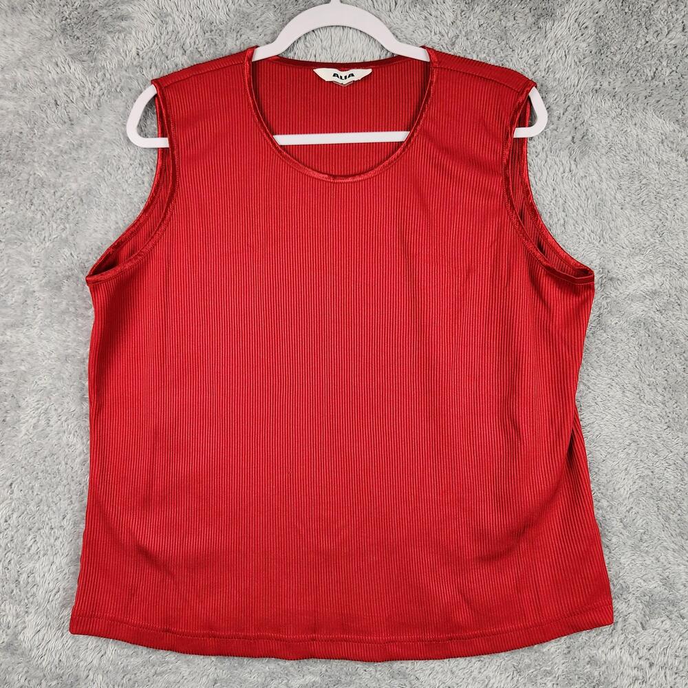 Alia Tank Top Womens Large Red Ribbed Knit Scoop Neck Basic Sleeveless Layer